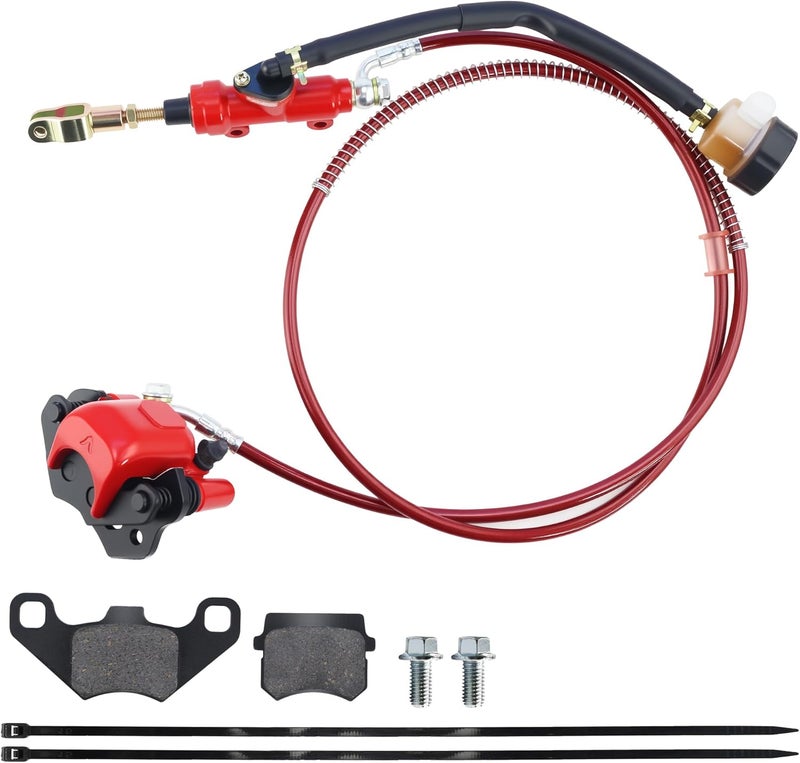PRO BAT Rear Hydraulic Brake Assembly Caliper Master Cylinder Kit with Brake Pad Go Kart Golf Cart ATV (Red-1) - Image 1